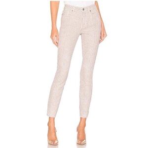 Paige Hoxton Ankle Skinny Jeans Striped Pink White 27 98% Cotton Midrise Raw Hem